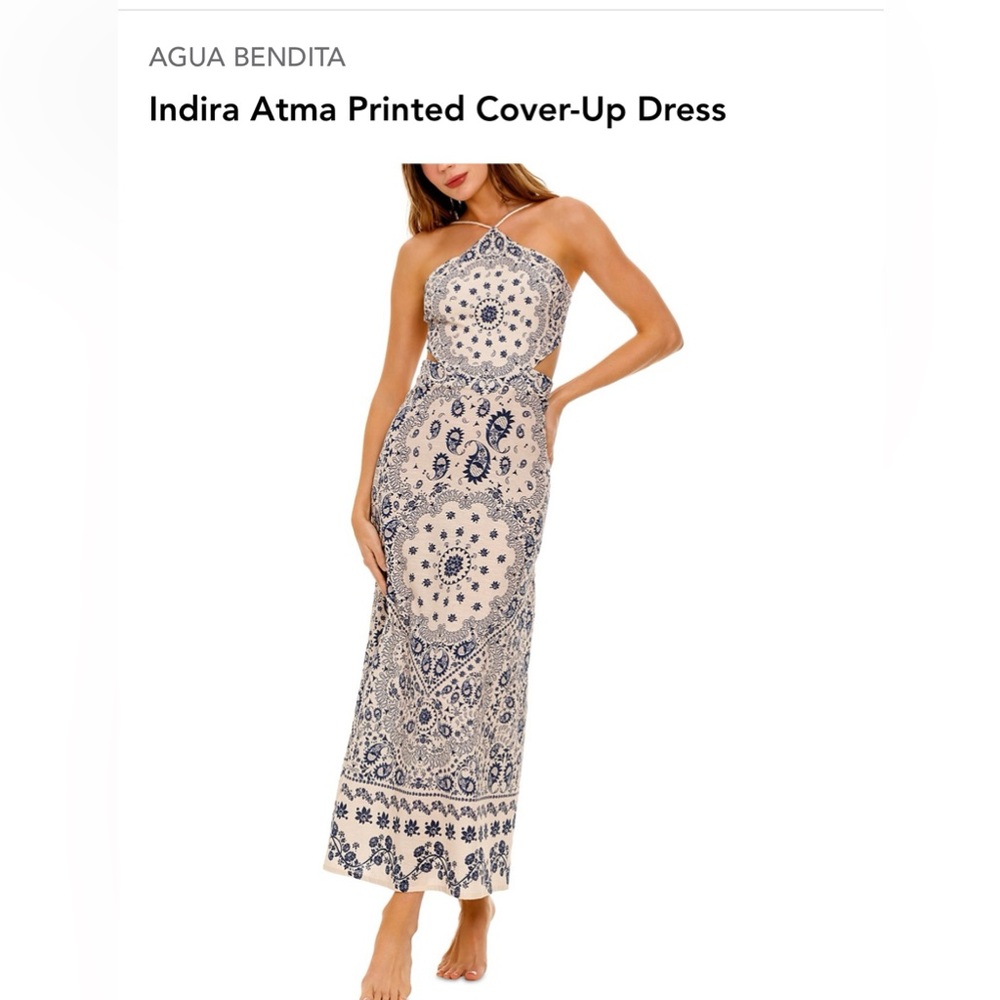 Agua Bendita Cream and Navy Backless Dress